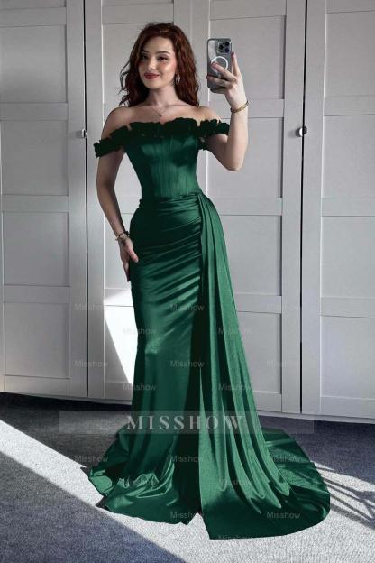 Off the Shoulder Sleeveless Mermaid Long Formal Dress With Ruffles