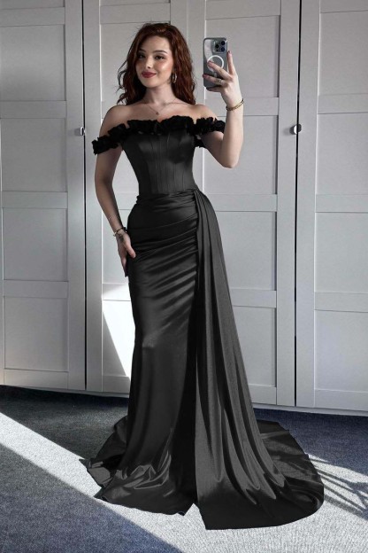 Off the Shoulder Sleeveless Mermaid Long Formal Dress With Ruffles