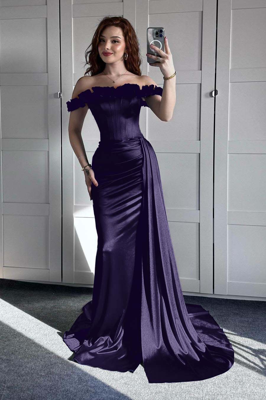 Off the Shoulder Sleeveless Mermaid Long Formal Dress With Ruffles