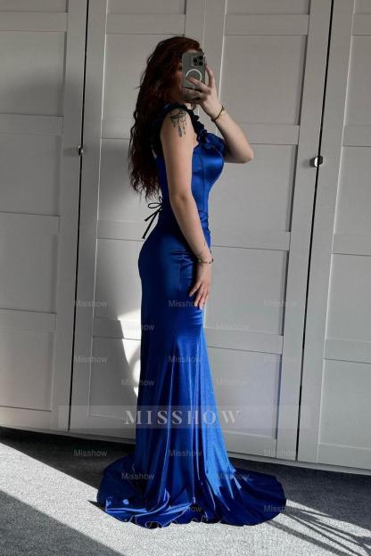 Off the Shoulder Sleeveless Mermaid Long Formal Dress With Ruffles