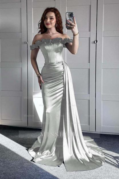 Off the Shoulder Sleeveless Mermaid Long Formal Dress With Ruffles