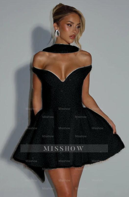 Off the Shoulder Sleeveless Short A Line Formal Dress With Sequin