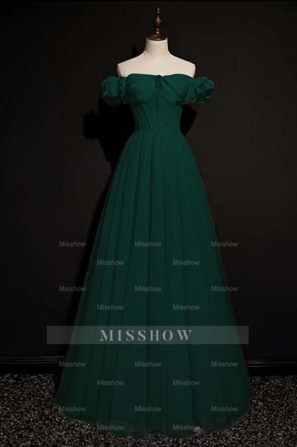 Off the Shoulder Strapless Sleeveless Long Formal Dress With Tulle