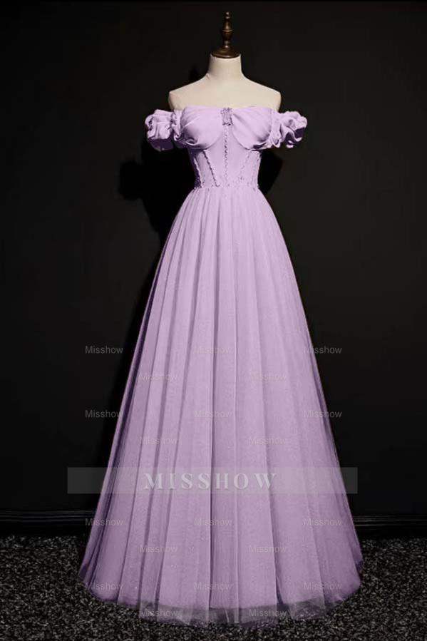 Off the Shoulder Strapless Sleeveless Long Formal Dress With Tulle