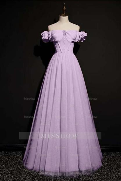 Off the Shoulder Strapless Sleeveless Long Formal Dress With Tulle