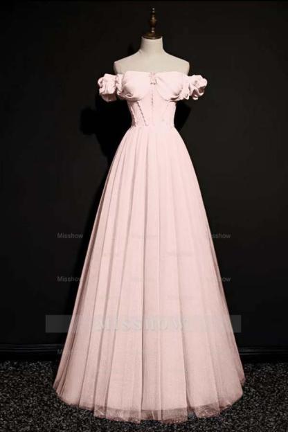 Off the Shoulder Strapless Sleeveless Long Formal Dress With Tulle