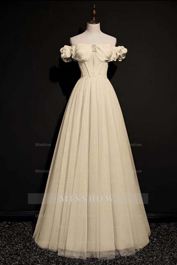 Off the Shoulder Strapless Sleeveless Long Formal Dress With Tulle