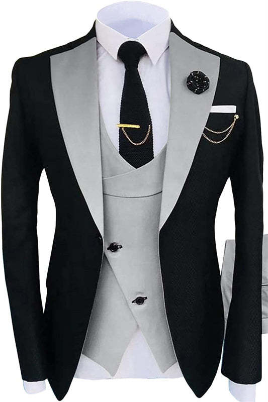 Bespoke Light Gray Shawl Lapel Three-Piece Prom Suit