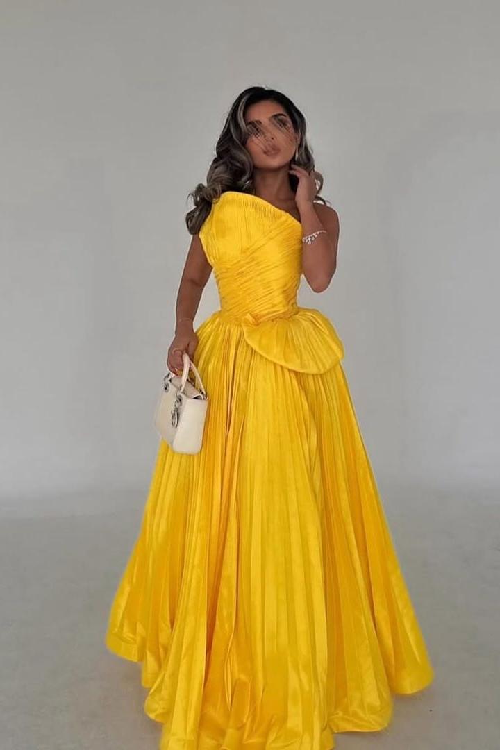 One Shoulder Sleeveless A Line Long Formal Dress With Ruffles