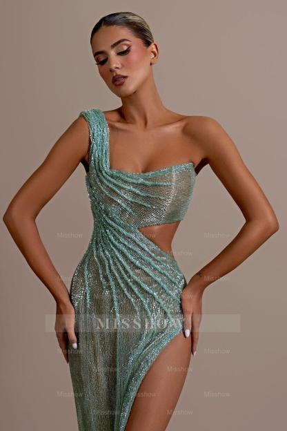 One Shoulder Sleeveless Backless Long Formal Dress With High Split