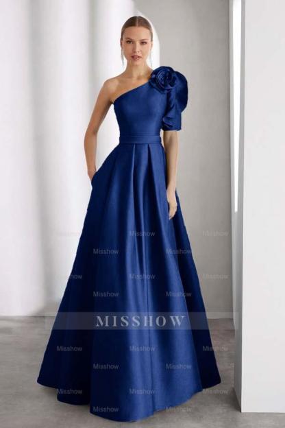 One Shoulder Sleeveless Long A Line Formal Dress With Pockets