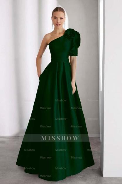 One Shoulder Sleeveless Long A Line Formal Dress With Pockets