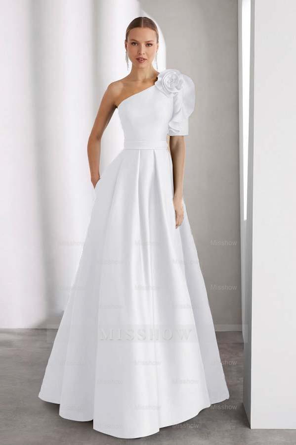 One Shoulder Sleeveless Long A Line Formal Dress With Pockets