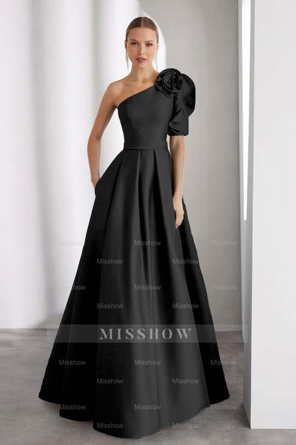 One Shoulder Sleeveless Long A Line Formal Dress With Pockets