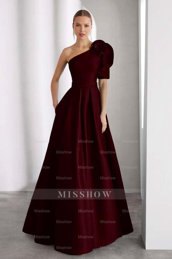 One Shoulder Sleeveless Long A Line Formal Dress With Pockets