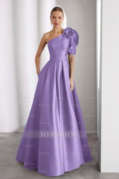 One Shoulder Sleeveless Long A Line Formal Dress With Pockets