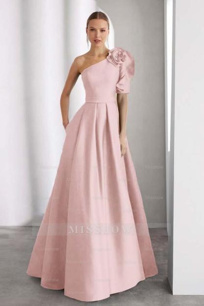 One Shoulder Sleeveless Long A Line Formal Dress With Pockets