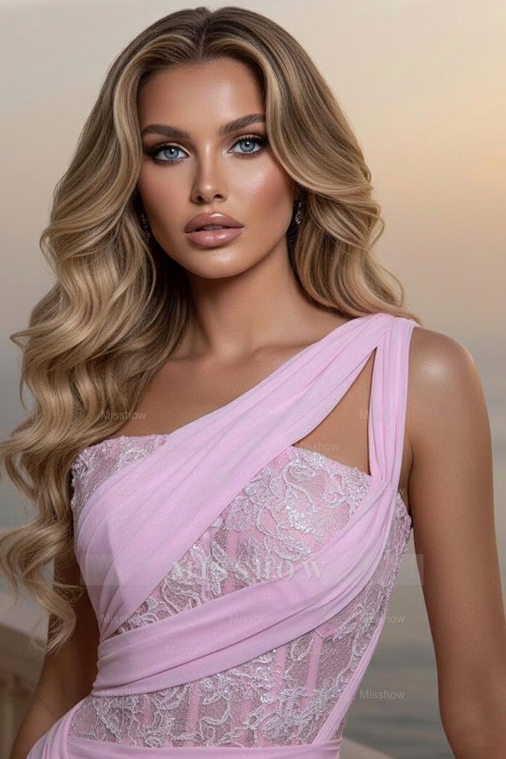 One Shoulder Sleeveless Long Formal Dress With Pleated Sequins