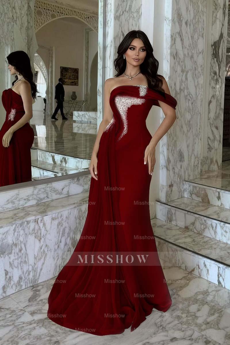 One Shoulder Sleeveless Long Mermaid Formal Dress With Beading