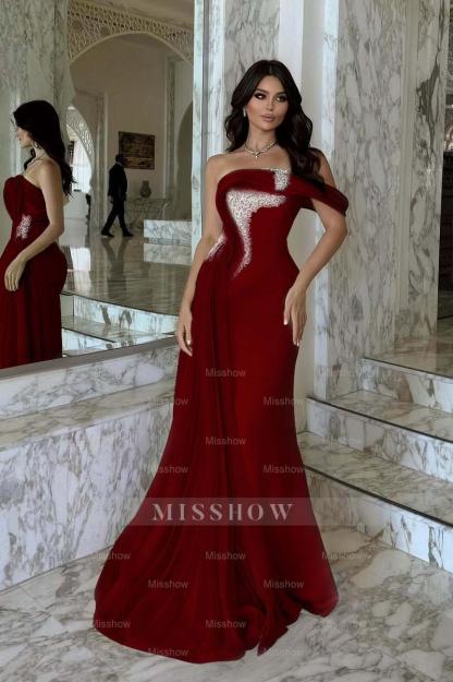 One Shoulder Sleeveless Long Mermaid Formal Dress With Beading