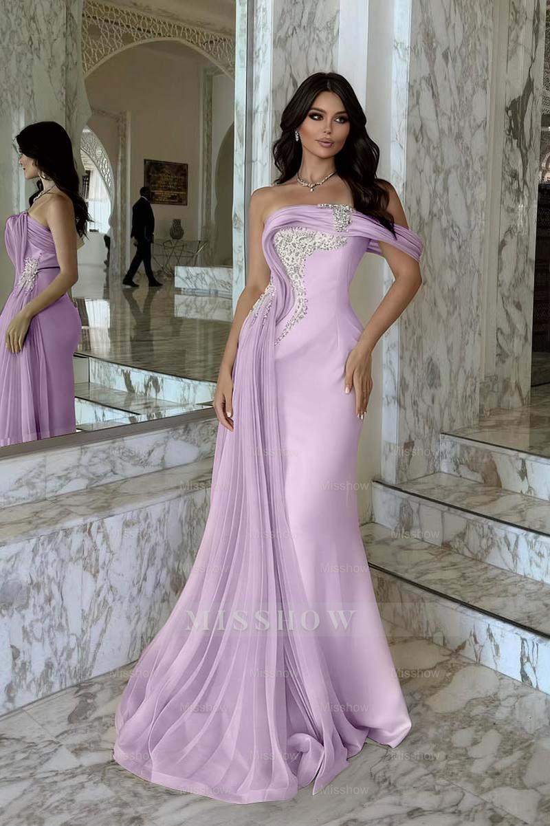 One Shoulder Sleeveless Long Mermaid Formal Dress With Beading