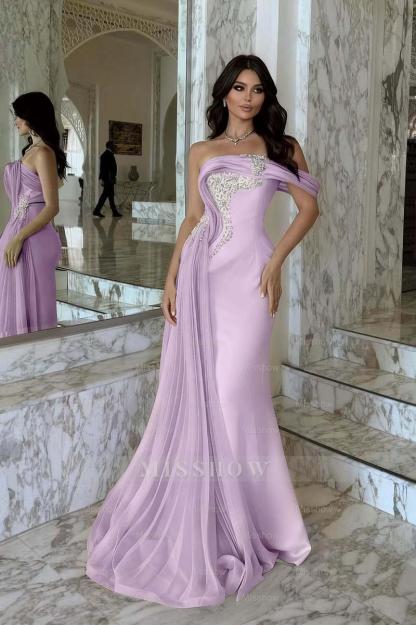 One Shoulder Sleeveless Long Mermaid Formal Dress With Beading