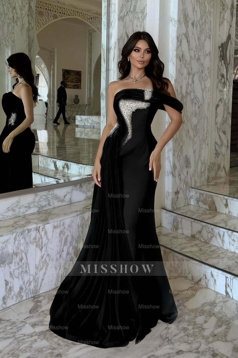 One Shoulder Sleeveless Long Mermaid Formal Dress With Beading