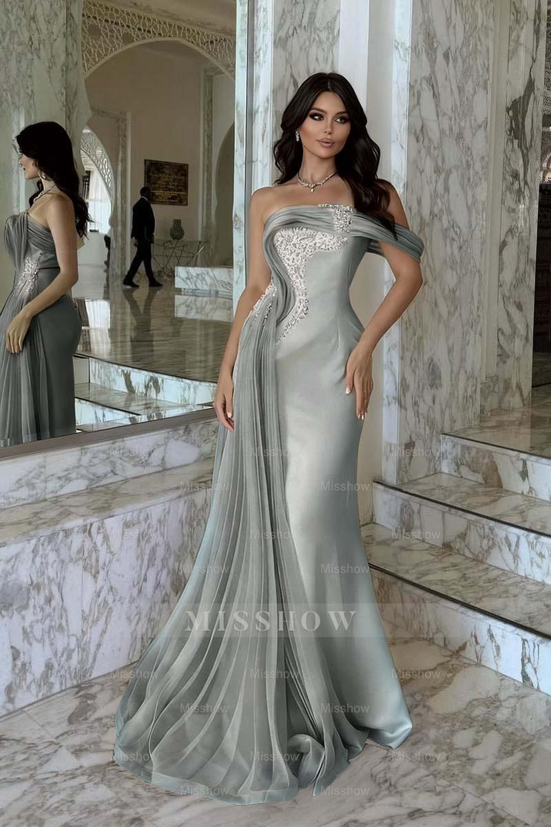 One Shoulder Sleeveless Long Mermaid Formal Dress With Beading