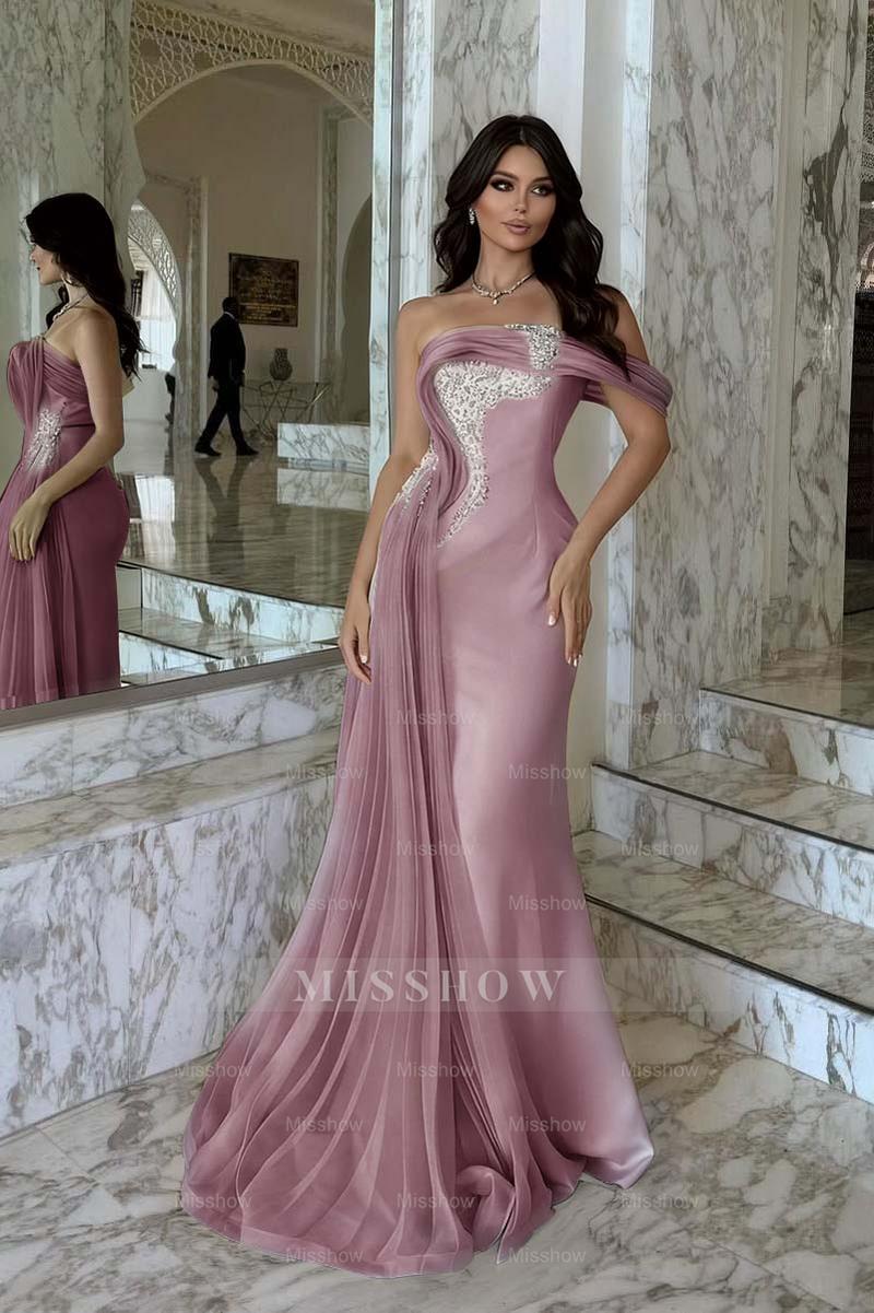 One Shoulder Sleeveless Long Mermaid Formal Dress With Beading