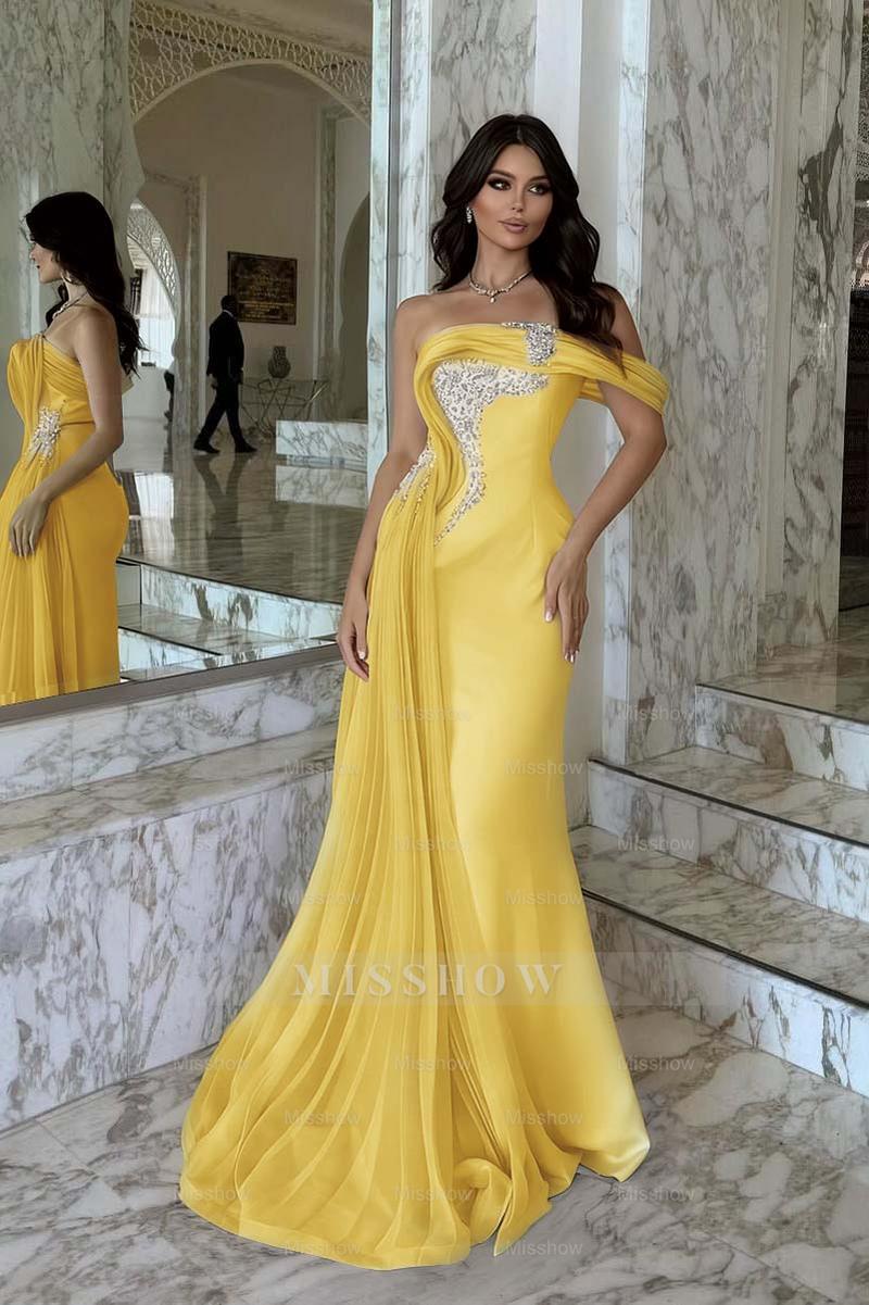 One Shoulder Sleeveless Long Mermaid Formal Dress With Beading