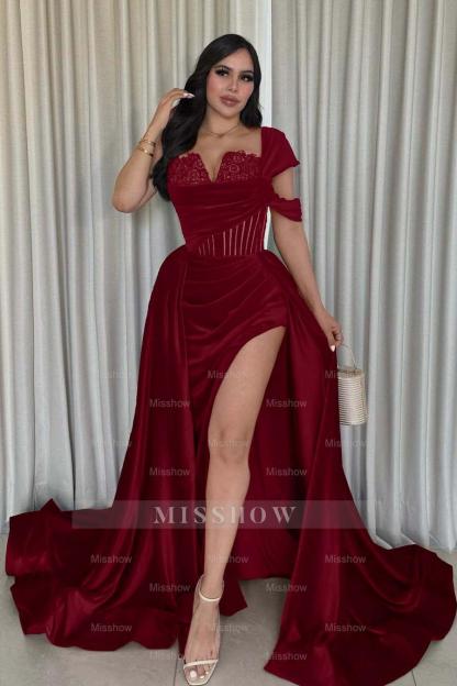 One Shoulder Sleeveless Long Mermaid Formal Dress With Split Pleated