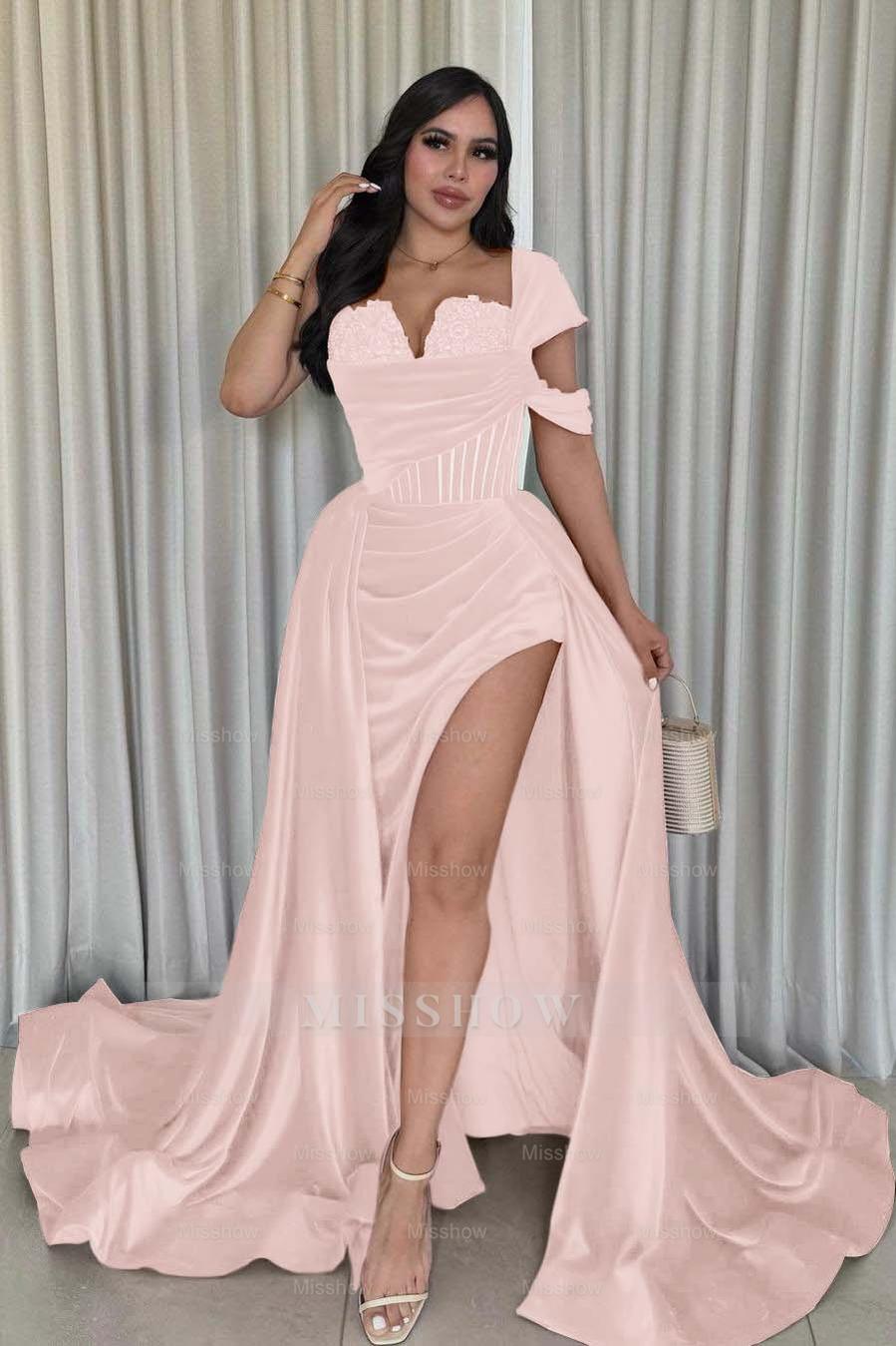 One Shoulder Sleeveless Long Mermaid Formal Dress With Split Pleated