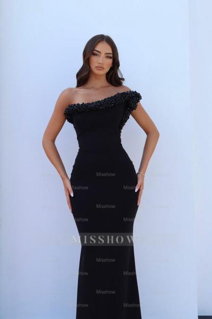 One Shoulder Sleeveless Mermaid Long Formal Dress With Beading
