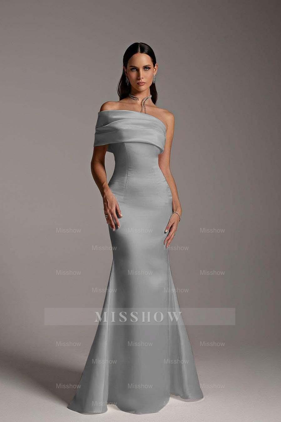 One Shoulder Sleeveless Mermaid Long Formal Dress With Ruffles