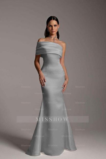 One Shoulder Sleeveless Mermaid Long Formal Dress With Ruffles