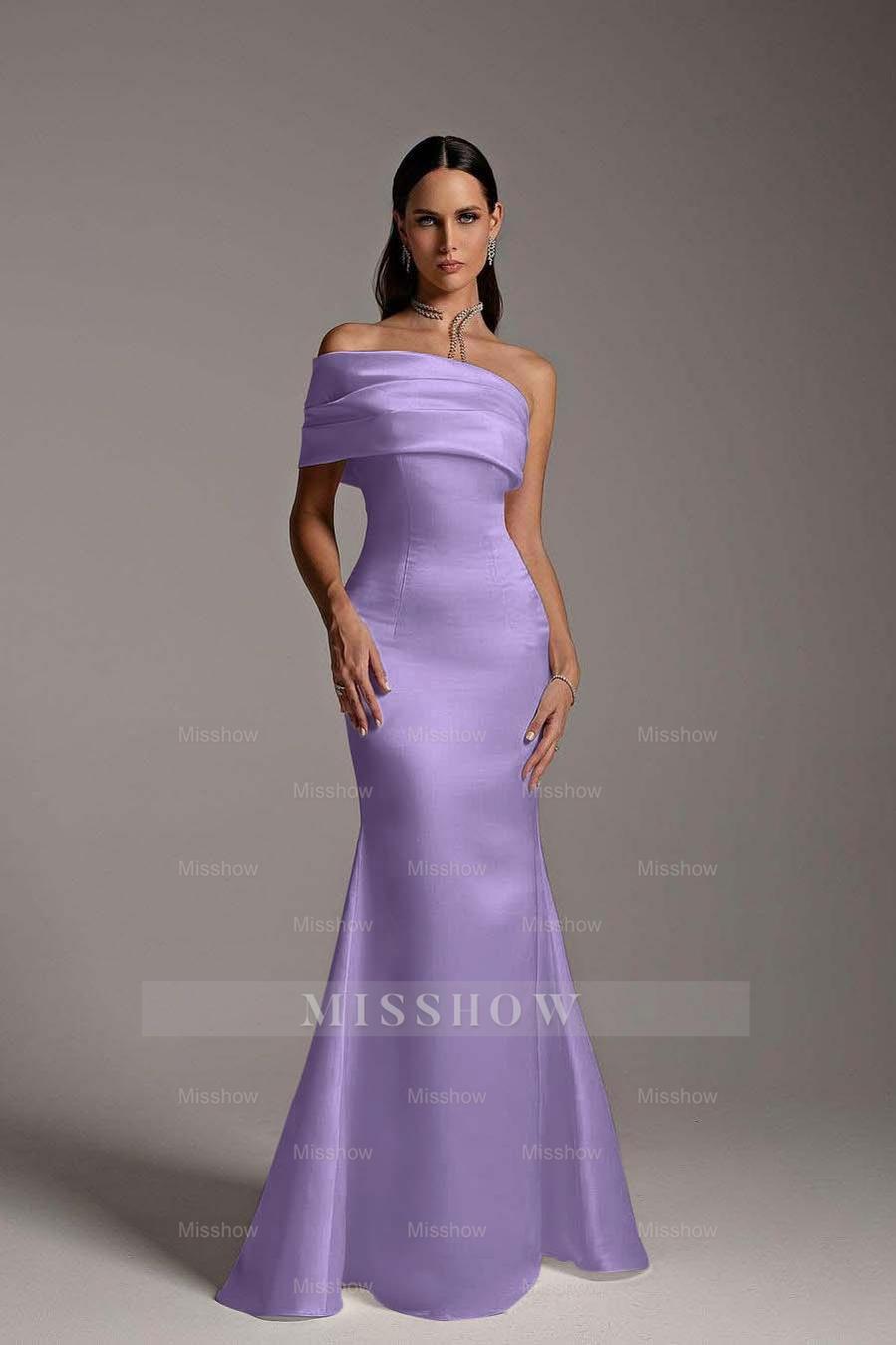 One Shoulder Sleeveless Mermaid Long Formal Dress With Ruffles