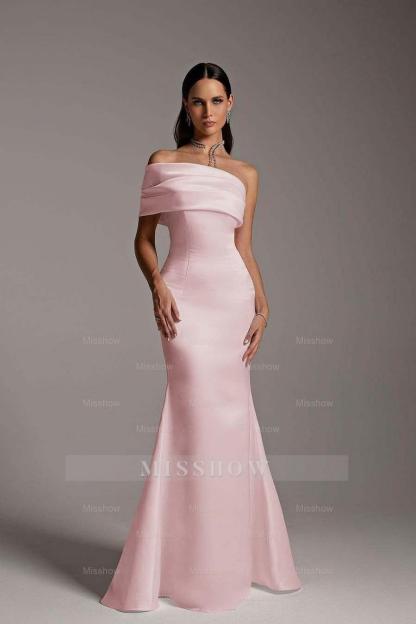 One Shoulder Sleeveless Mermaid Long Formal Dress With Ruffles
