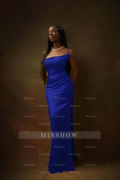 One Shoulder Sleeveless Split Long Formal Dress With Pleated Beading