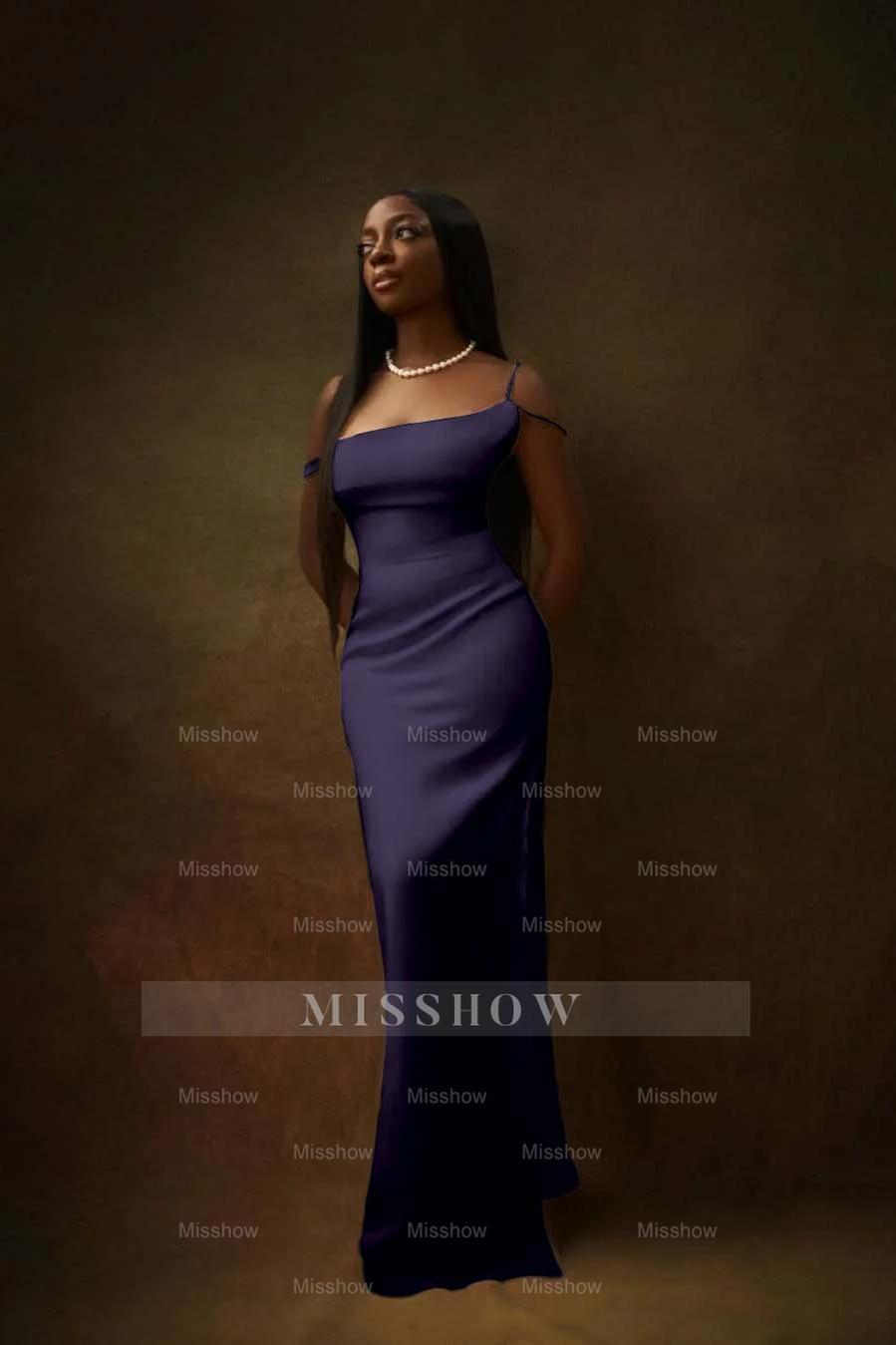 One Shoulder Sleeveless Split Long Formal Dress With Pleated Beading