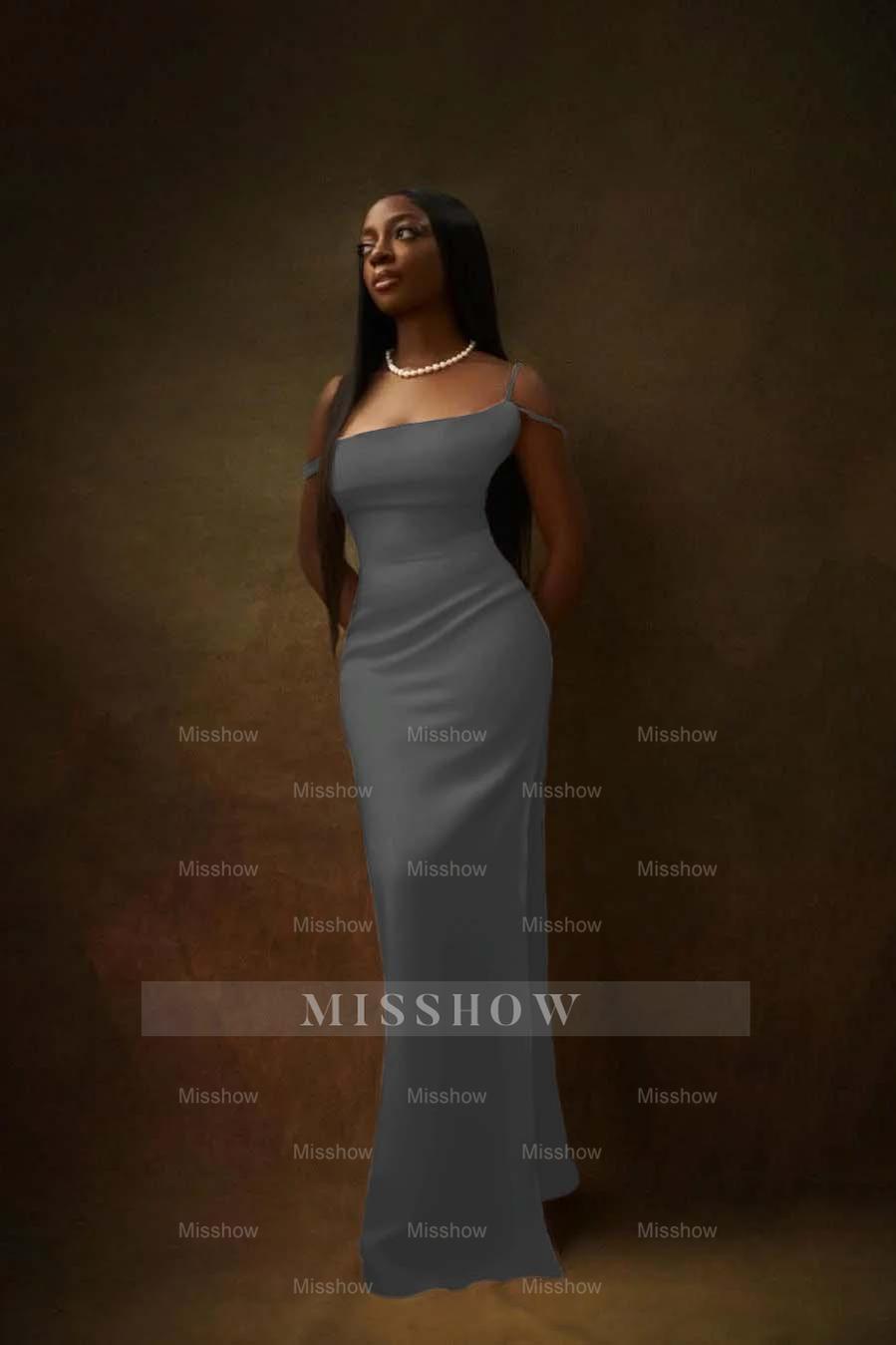 One Shoulder Sleeveless Split Long Formal Dress With Pleated Beading