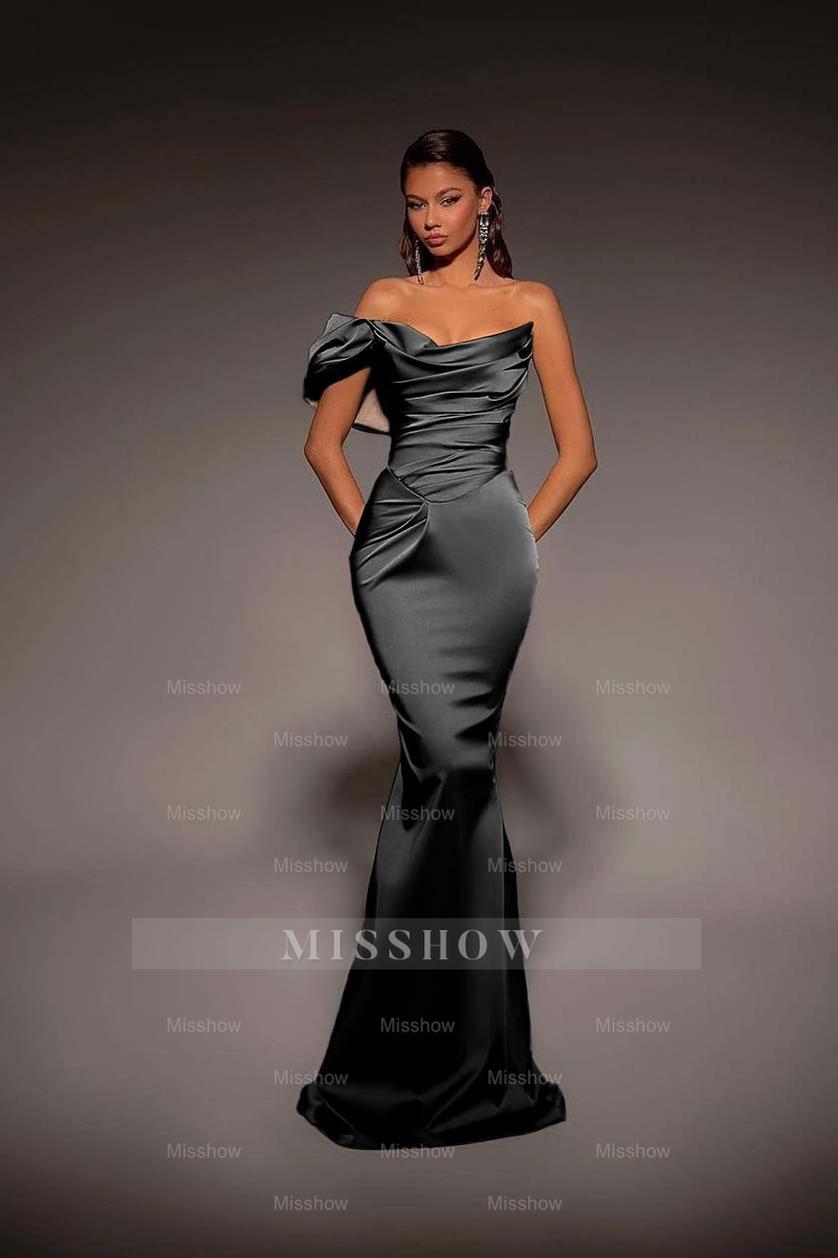 One Shoulder Strapless Long Mermaid Formal Dress With Pleated