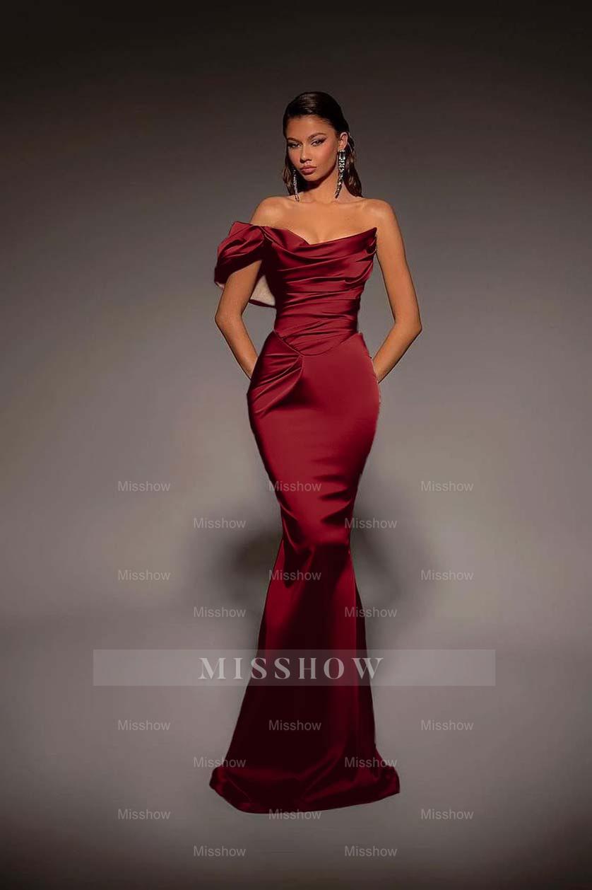 One Shoulder Strapless Long Mermaid Formal Dress With Pleated