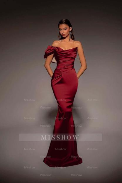 One Shoulder Strapless Long Mermaid Formal Dress With Pleated