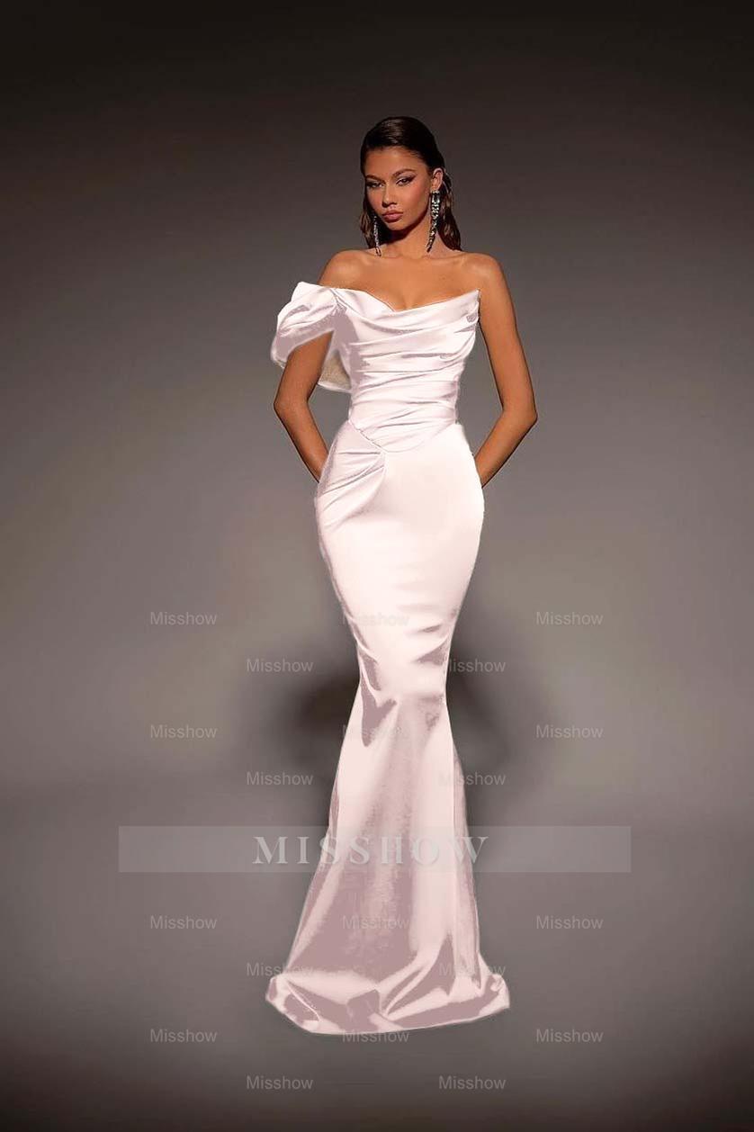 One Shoulder Strapless Long Mermaid Formal Dress With Pleated