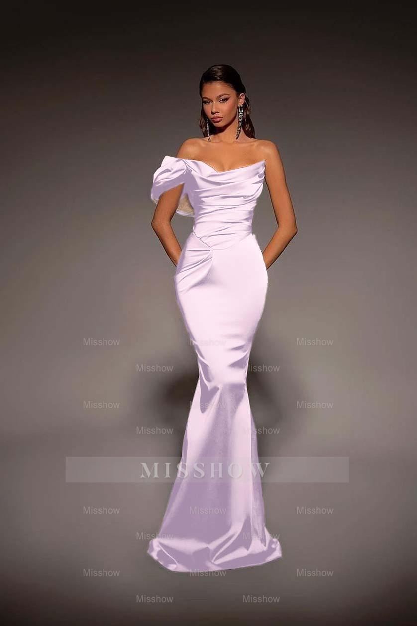 One Shoulder Strapless Long Mermaid Formal Dress With Pleated