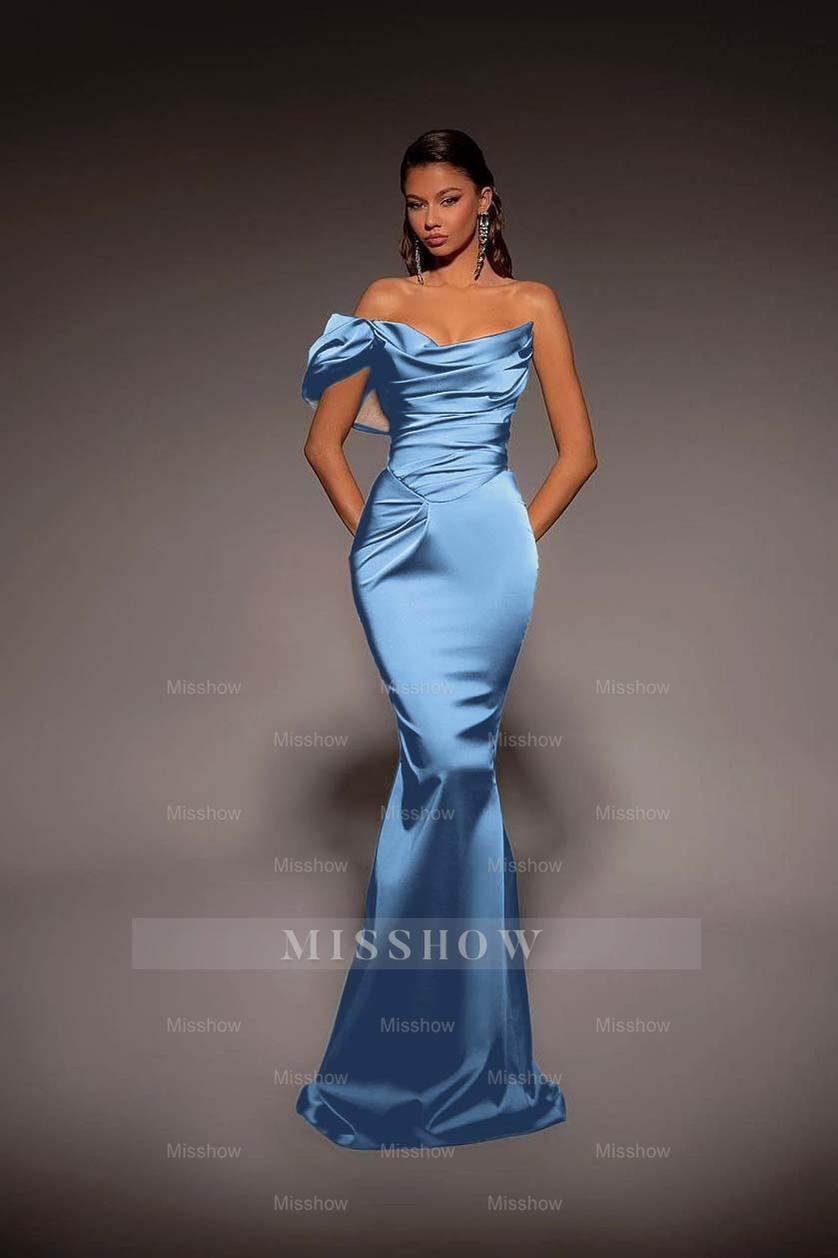 One Shoulder Strapless Long Mermaid Formal Dress With Pleated