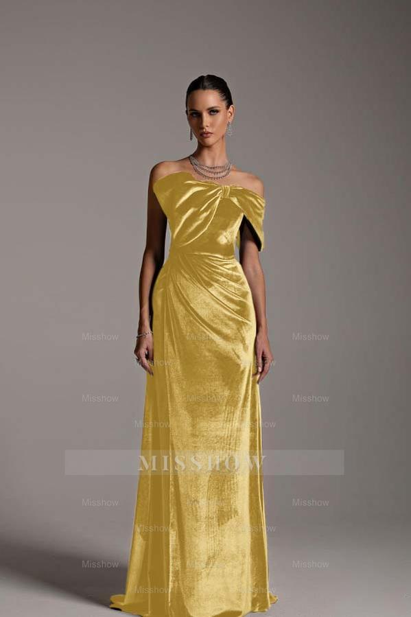 One Shoulder Strapless Sleeveless Long Mermaid Formal Dress With Pleated