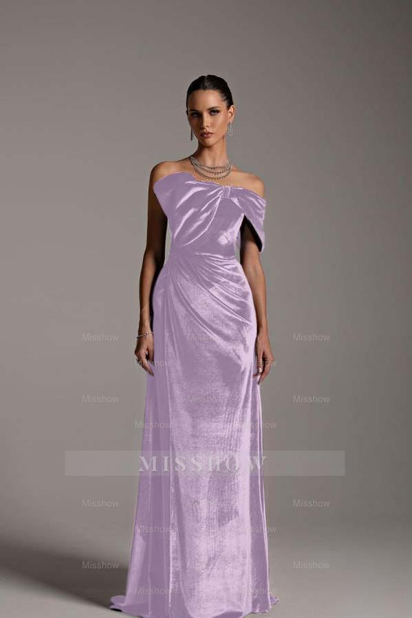 One Shoulder Strapless Sleeveless Long Mermaid Formal Dress With Pleated
