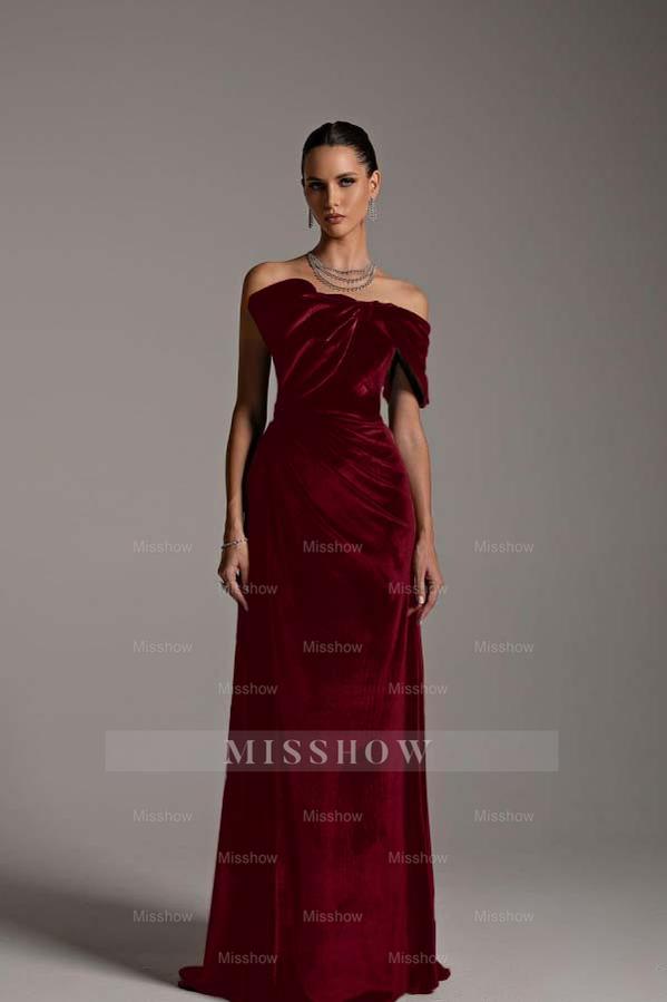 One Shoulder Strapless Sleeveless Long Mermaid Formal Dress With Pleated