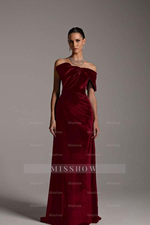 One Shoulder Strapless Sleeveless Long Mermaid Formal Dress With Pleated
